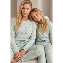 Siyah İnci Pamuklu Likralı Örme Pijama Takım 26241182 Yeşil