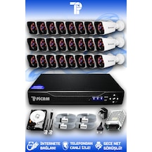 Picam 24 Kameralı Kare 24 Dış Kamera Set 1 TB HDD Full HD Gece Görüşlü Güvenlik Kamerası Sistemi