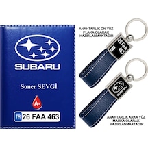 Plakanıza Özel Subaru Logolu Lacivert Ruhsat Kabı Ve Anahtarlık
