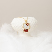 Dkmn Gümüş Hello Kitty Kırmızı Mine Taşlı Gümüş Kolye