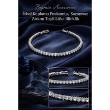 Kadın Bileklik Zirkon Taşlı 14k Altın Kaplama 925 Ayar Gümüş Kaplama Kararmaz Paslanmaz Şık Zarif Lüks Hediyelik Kadın Takı Günlük Ve Özel Gün Bileklik 21 Cm G5 Gümüş