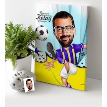 Kişiye Özel Bay Futbolcu Sarı Lacivert Karikatür Kanvas Tablo (30