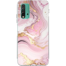 Redmi 9t - Poco M3 Uyumlu Pembe Mermer Baskılı Silikon Kılıf Renkli