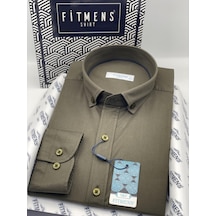 Slim Fit Uzun Kol Yıkamalı Gabardin Hediye Kutulu Erkek Gömlek Fs-001364 - Haki-1443