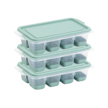 3lü Mini Kapaklı Silikon Buzluk - Kolay Çıkarım, Güvenli İstifleme, Kompakt Tasarım, Kırılmaz, Gıdayla Uyumlu, Üst Üste Dizilebilir Pratik Buz Haznesi Yeşil Çok Renkli