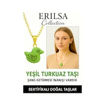 Erilsa Sertifikalı Kuş Model Yeşil Turkuaz Taşı Kolye Şifa, Koruma Ve Çok Renkli