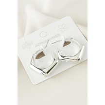 Oval - 50 - Plastik Küpe - Nazblsmm - Gümüş Rengi