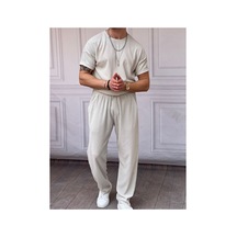 Erkek Siyah İnce Fitil Desen Alt Üst Oversize Takım Gri