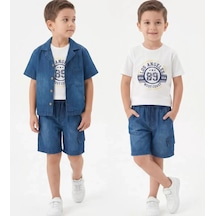 Veraura Lifestyle 6/10 Yaş Denim Gömlek Şortlu 3lü Çocuk Takımı Mavi