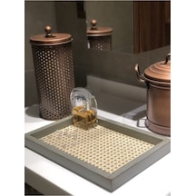 Rattan Hazeran Tepsi Ihlamur Yeşili Eskitme Model Dikdörtgen %100 Doğal Hazeran M026