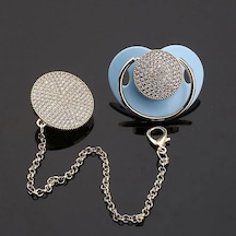 Zirkon Taşlı, Altın Renk Kaplama Emzik ve Zincir Seti(Açık Mavi) Mavi