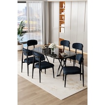 Canisa Jolin Serisi Mdf 90x168 Siyah Mermer Desen Masa Takımı 6 Antrasit Metal Sandalye Masa Siyah Mermer Desen Sandalyeler Antrasit