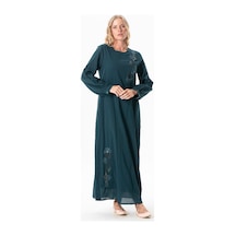 Uzun Kol Şile Bezi Gülşah Bisiklet Yaka Nakışlı Uzun Yazlık Elbise Petrol Ptrl Petrol