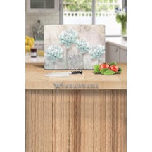 Mavi Çiçekler Cam Kesme Tahtası - Cam Kesme Tablası 30 Cm X 40