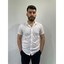 Yatay Çizgili Erkek Gömlek Beyaz