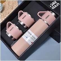 Trendooze Sunshine022 Pembe Set 500ml Vakum Termos, Hediye Kupa Sıcak Soğuk Pembe