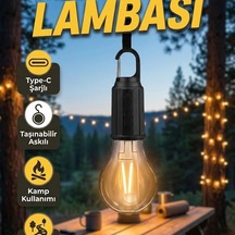 Taşınabilir Askılı Led Kamp Lambası Type-c Şarjlı Bahçe Ve Ortam Aydınlatma Çok Renkli