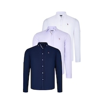 Üçlü Set G674 Dewberry Erkek Gömlek-lacivert-beyaz-lila Lacivert-beyaz-lila