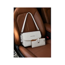 Just Polo Kadın Büyük Boy Ayarlanabilir Askılı Şık Omuz Çantası Ve Cüzdanı Kombin Shopper Beyaz