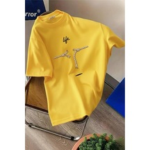 Life Design Minimalist İllüstrasyon Baskılı Unisex Oversize Tişört Sari