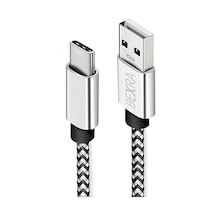 Usb Type-c Hızlı Şarj Kablosu, 1 Metre, 2.1a, Naylon Örgülü Kopmaz Veri Kablosu, Samsung, Xiaomi, Huawei Ve Tüm Android Cihazlar İle Uyumlu, Gri, 2 Yıl Garantili