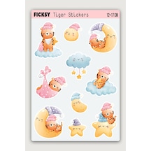 Sevimli Kaplan Sticker Seti - 10 Adet Etiket Çıkartma Diğer