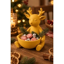 Ren Geyiği Figürlü Çok Amaçlı Kase Noel Sunum Kabı Sarı