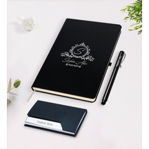 Kişiye Özel Isimli Siyah Defter Kalem Kartvizitlik Hediye Seti-11