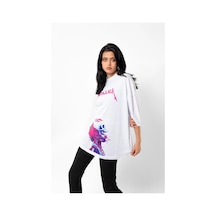 Tarzsokak Metallica Neon Pembe Baskılı Beyaz Unisex Oversize Beyaz
