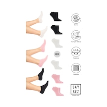 Saysez Bambu Kadın Sneaker Siyah-beyaz-pembe Çorap Dikişsiz Görünmez Bilekte Spor Çorap Premium 6'lı Paket Renkli