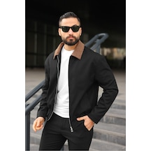 Kadife Yakalı Trucker Model Ceket Siyah
