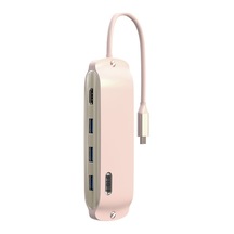 Cbtx Bs8h Type-c Hub Dönüştürücü - Pd+usb 3.0+2xusb 2.0+hd Video Çıkış Bağlantı Noktası+2 Kart Okuyucu Yuvası+rj45 - Pembe