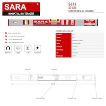Sara S673 Star Series Mıknatıslı Su Terazisi 80 Cm, 0,5 Mm/m Hassasiyet