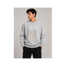 Herkesemoda Yön Okları Baskılı Bisiklet Yaka Şardonlu 2 İplik Sweatshirt Gri