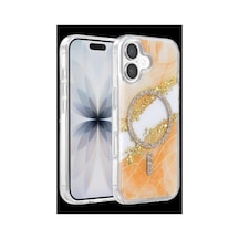 Onegif Apple iPhone Uyumlu 17 Lotus Simli Magsafe Kapak - Turuncu İtdark57003