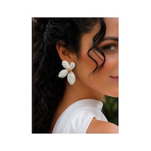Bloom Collection Beyaz Hasır Çiçekli Küpe Beyaz Beyaz