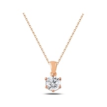 Brezza Lusso Jewelry 925 Ayar Gümüş Zirkon Taşlı Rose Renk Kadın Tektaş Gümüş Kolye 45 CM