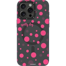 iPhone 14 Pro Max Uyumlu Kılıf Magsafe Özellikli Polka Dot Desenli Youngkit Spots Serisi Kapak Pembe