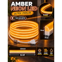 25 Metre 220v Amber Neon Led 8x16 Mm Ultra Parlak Ip65 Suya Dayanıklı Fişli Tak Çalıştır