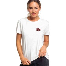 Death Logo Gögüs Baskılı Beyaz Kadın Tshirt