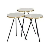 Zigon Sehpa 3 Lü Siyah Metal Ayak Gold Krem Çok Renkli