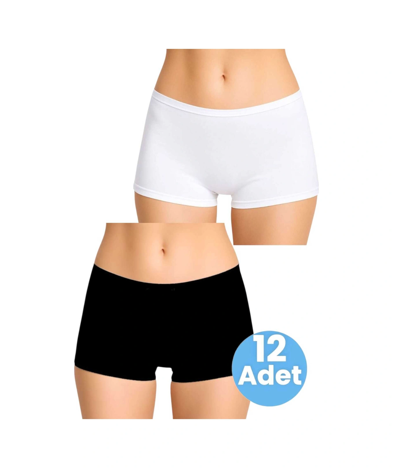 Tezzgelsin Kadın Pamuklu Likralı Boxer Külot 2'li Set Beyaz - Siyah