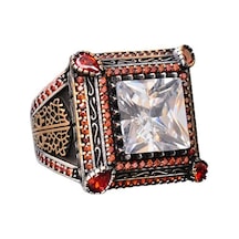 Sert Gümüş Erkek Yüzük - Yapay Kristal Taş - Vintage Tasarım Gümüş
