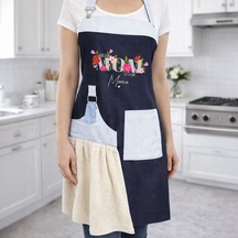 Bk Gift Kişiye Özel Anneler Günü Tasarımlı Pamuk Denim Havlu Detaylı Mutfak Önlüğü -6, Anneye , Anneler Günü si Kobitmeyencom36580 Bk Gift Renkli