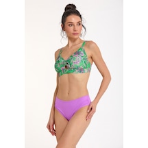 Argento Kadın Fiyong Detaylı Yeşil Çiçekli Balensiz Çıkarılabilir İnce Kaplı Slip Bikini Takımı Yeşil Çiçekli
