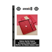 Delux Serisi Kadın Kırtasiye Baba Çizgili Defter Ve Metal Kalem Seti Çok Renkli