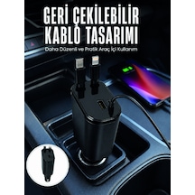 Dijital Voltaj Göstergeli Araç Şarj Cihazı Geri Çekilebilir Kablolu 4 Portlu Hızlı Şarj Adaptörü 1