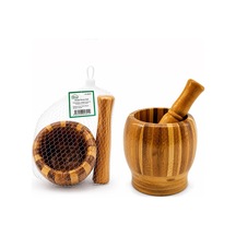 Ahşap Bambu - Çizgili Havan Sarımsak Dövecek Ç: 8cm--d: 7cm--y:10.5cm Fileli Ambalaj 5570