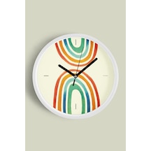 Pastel Gökkuşağı Çocuk Odası Modern Duvar Saati - 30cm - Önü Camlı Beyaz Kasa - Sessiz Mekanizma Beyaz