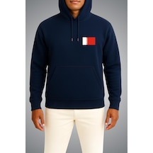 Bahriyeli Collection Kapüşonlu Bahreyn Bayrağı Cep Baskılı Unisex Sweatshirt Lacivert